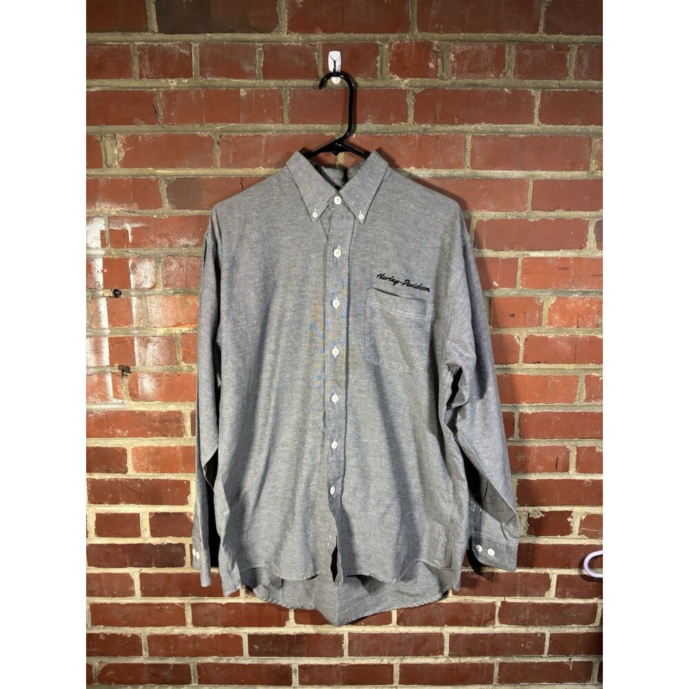Harley Davidson Mens Button Down Shirt Grey Long Sleeve Casual Biker Adult Large